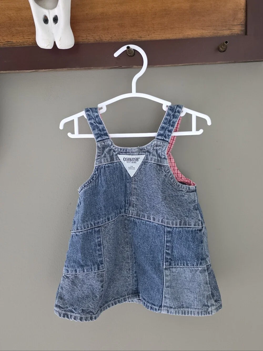 Oshkosh Denim Red Plaid Overall Dress Baby Girl Size 6-9m